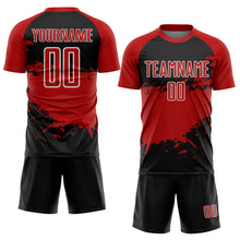 Load image into Gallery viewer, Custom Black Red-White Splash Sublimation Soccer Uniform Jersey