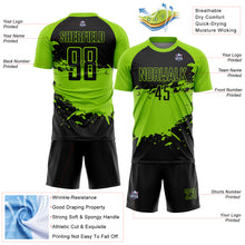 Load image into Gallery viewer, Custom Black Neon Green Splash Sublimation Soccer Uniform Jersey