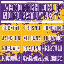 Load image into Gallery viewer, Custom Purple Gold-White Splash Sublimation Soccer Uniform Jersey