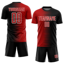 Load image into Gallery viewer, Custom Black Red-White Gradient Line Sublimation Soccer Uniform Jersey