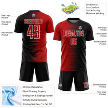 Load image into Gallery viewer, Custom Black Red-White Gradient Line Sublimation Soccer Uniform Jersey