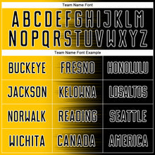 Load image into Gallery viewer, Custom Black Yellow-White Gradient Line Sublimation Soccer Uniform Jersey