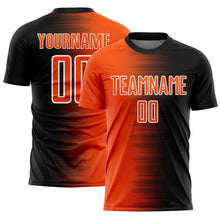 Load image into Gallery viewer, Custom Black Orange-White Gradient Line Sublimation Soccer Uniform Jersey