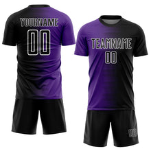 Load image into Gallery viewer, Custom Black Purple-White Gradient Line Sublimation Soccer Uniform Jersey