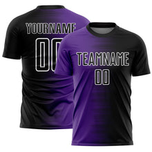 Load image into Gallery viewer, Custom Black Purple-White Gradient Line Sublimation Soccer Uniform Jersey