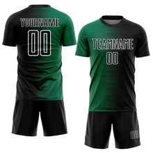 Load image into Gallery viewer, Custom Black Kelly Green-White Gradient Line Sublimation Soccer Uniform Jersey