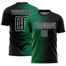 Load image into Gallery viewer, Custom Black Kelly Green-White Gradient Line Sublimation Soccer Uniform Jersey