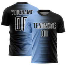 Load image into Gallery viewer, Custom Black Light Blue-White Gradient Line Sublimation Soccer Uniform Jersey