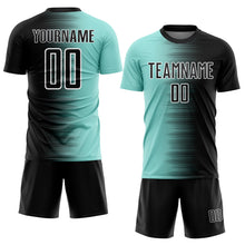 Load image into Gallery viewer, Custom Black Ice Blue-White Gradient Line Sublimation Soccer Uniform Jersey