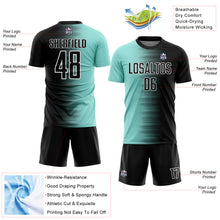 Load image into Gallery viewer, Custom Black Ice Blue-White Gradient Line Sublimation Soccer Uniform Jersey