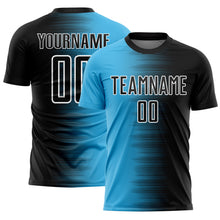 Load image into Gallery viewer, Custom Black Sky Blue-White Gradient Line Sublimation Soccer Uniform Jersey