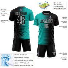 Load image into Gallery viewer, Custom Black Aqua-White Gradient Line Sublimation Soccer Uniform Jersey