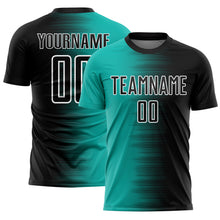 Load image into Gallery viewer, Custom Black Aqua-White Gradient Line Sublimation Soccer Uniform Jersey