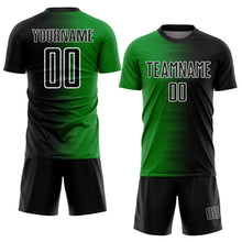 Load image into Gallery viewer, Custom Black Grass Green-White Gradient Line Sublimation Soccer Uniform Jersey