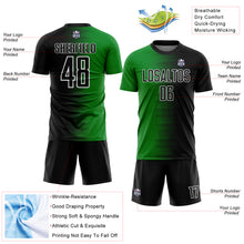 Load image into Gallery viewer, Custom Black Grass Green-White Gradient Line Sublimation Soccer Uniform Jersey
