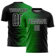 Load image into Gallery viewer, Custom Black Grass Green-White Gradient Line Sublimation Soccer Uniform Jersey