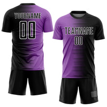 Load image into Gallery viewer, Custom Black Medium Purple-White Gradient Line Sublimation Soccer Uniform Jersey