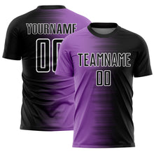 Load image into Gallery viewer, Custom Black Medium Purple-White Gradient Line Sublimation Soccer Uniform Jersey