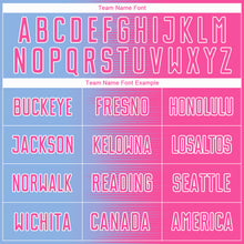 Load image into Gallery viewer, Custom Light Blue Pink-White Gradient Line Sublimation Soccer Uniform Jersey