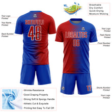 Load image into Gallery viewer, Custom Thunder Blue Red-White Gradient Line Sublimation Soccer Uniform Jersey