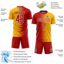 Load image into Gallery viewer, Custom Red Gold-White Gradient Line Sublimation Soccer Uniform Jersey