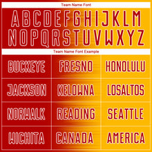 Load image into Gallery viewer, Custom Red Gold-White Gradient Line Sublimation Soccer Uniform Jersey