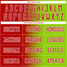 Load image into Gallery viewer, Custom Red Neon Green-White Gradient Line Sublimation Soccer Uniform Jersey