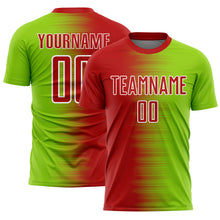 Load image into Gallery viewer, Custom Red Neon Green-White Gradient Line Sublimation Soccer Uniform Jersey