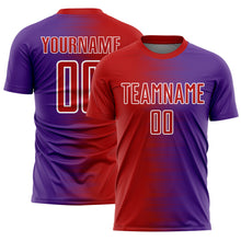 Load image into Gallery viewer, Custom Red Purple-White Gradient Line Sublimation Soccer Uniform Jersey
