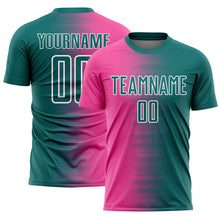 Load image into Gallery viewer, Custom Teal Pink-White Gradient Line Sublimation Soccer Uniform Jersey