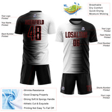 Load image into Gallery viewer, Custom Black White-Red Gradient Line Sublimation Soccer Uniform Jersey