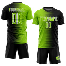 Load image into Gallery viewer, Custom Black Neon Green-White Gradient Line Sublimation Soccer Uniform Jersey