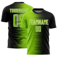 Load image into Gallery viewer, Custom Black Neon Green-White Gradient Line Sublimation Soccer Uniform Jersey