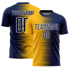 Load image into Gallery viewer, Custom Navy Gold-White Gradient Line Sublimation Soccer Uniform Jersey