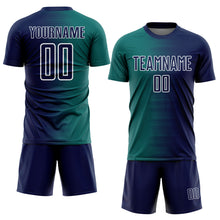 Load image into Gallery viewer, Custom Navy Teal-White Gradient Line Sublimation Soccer Uniform Jersey