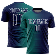 Load image into Gallery viewer, Custom Navy Teal-White Gradient Line Sublimation Soccer Uniform Jersey