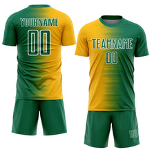 Load image into Gallery viewer, Custom Kelly Green Gold-White Gradient Line Sublimation Soccer Uniform Jersey