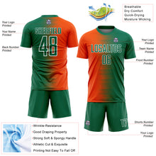 Load image into Gallery viewer, Custom Kelly Green Orange-White Gradient Line Sublimation Soccer Uniform Jersey