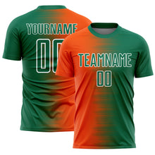 Load image into Gallery viewer, Custom Kelly Green Orange-White Gradient Line Sublimation Soccer Uniform Jersey