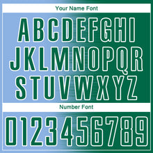 Load image into Gallery viewer, Custom Kelly Green Light Blue-White Gradient Line Sublimation Soccer Uniform Jersey