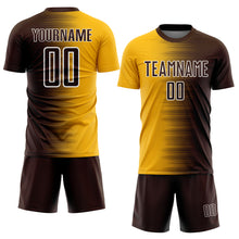 Load image into Gallery viewer, Custom Brown Gold-White Gradient Line Sublimation Soccer Uniform Jersey