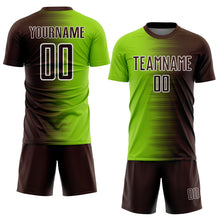 Load image into Gallery viewer, Custom Brown Neon Green-White Gradient Line Sublimation Soccer Uniform Jersey
