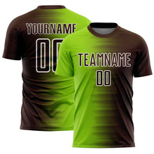 Load image into Gallery viewer, Custom Brown Neon Green-White Gradient Line Sublimation Soccer Uniform Jersey