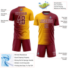 Load image into Gallery viewer, Custom Crimson Gold-White Gradient Line Sublimation Soccer Uniform Jersey