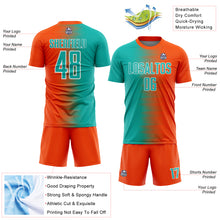Load image into Gallery viewer, Custom Orange Aqua-White Gradient Line Sublimation Soccer Uniform Jersey