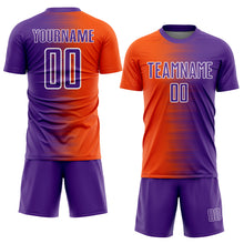 Load image into Gallery viewer, Custom Purple Orange-White Gradient Line Sublimation Soccer Uniform Jersey