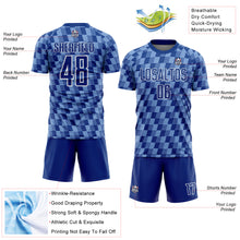 Load image into Gallery viewer, Custom Royal Light Blue-White Line Sublimation Soccer Uniform Jersey