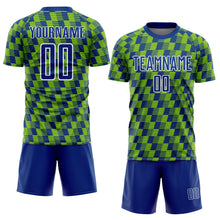 Load image into Gallery viewer, Custom Royal Neon Green-White Line Sublimation Soccer Uniform Jersey