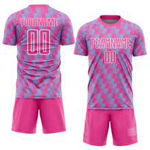 Load image into Gallery viewer, Custom Pink Light Blue-White Line Sublimation Soccer Uniform Jersey