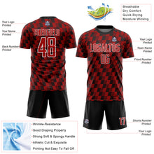 Load image into Gallery viewer, Custom Black Red-White Line Sublimation Soccer Uniform Jersey